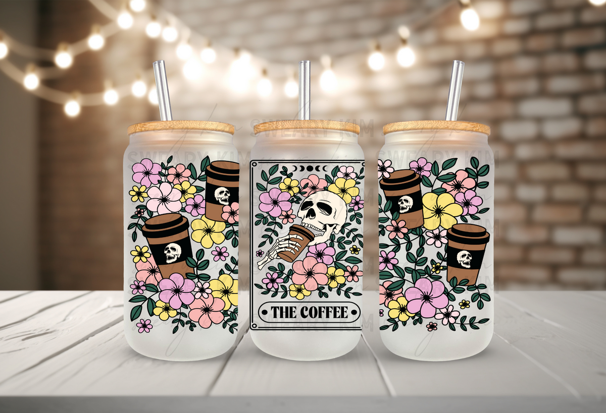 The Coffee Tarot UV Dtf 16oz Glass Can Wrap