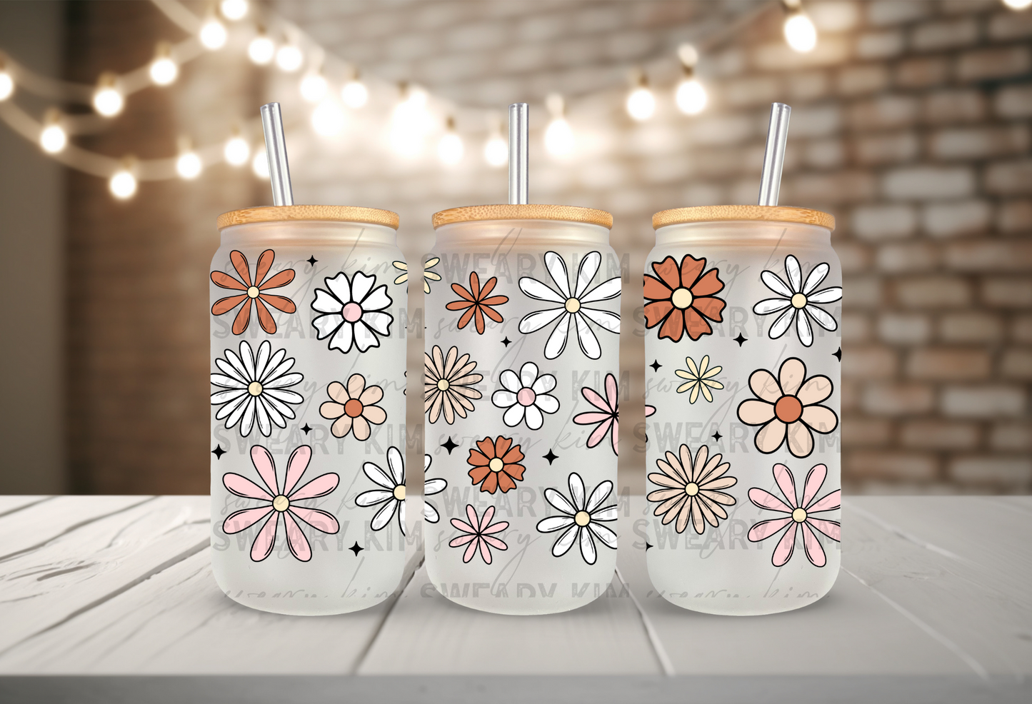Neutral Florals UV Dtf 16oz glass can wrap