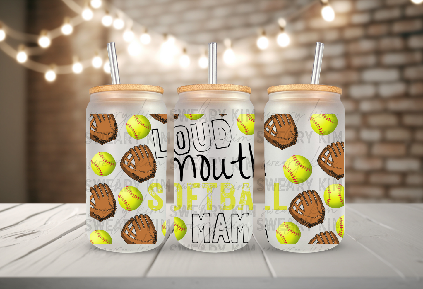Loud Mouth Softball Mama UV Dtf 16oz glass can wrap