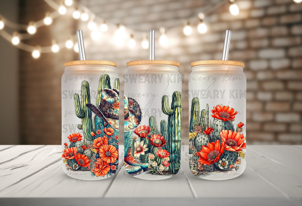 Boots & Cacti UV Dtf 16oz glass can wrap