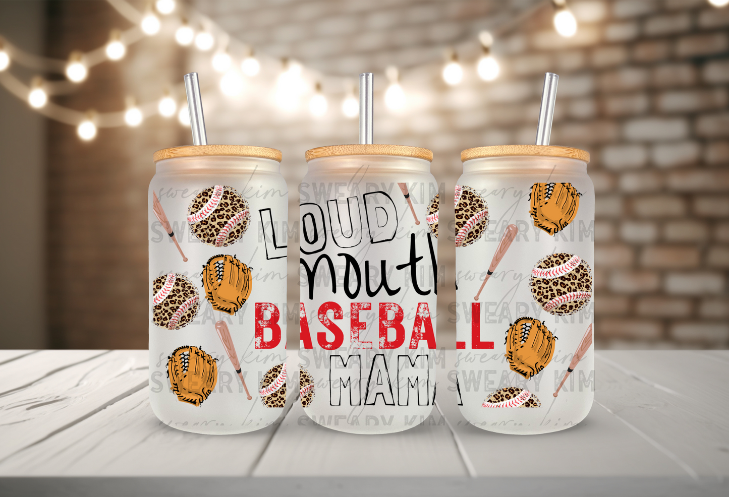 Loud Mouth Baseball Mama UV Dtf 16oz glass can wrap **Wider Wrap**