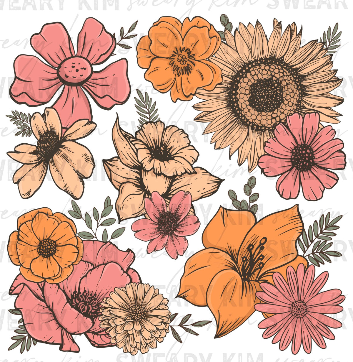 Muted Peach Florals UV Dtf Element Sheet