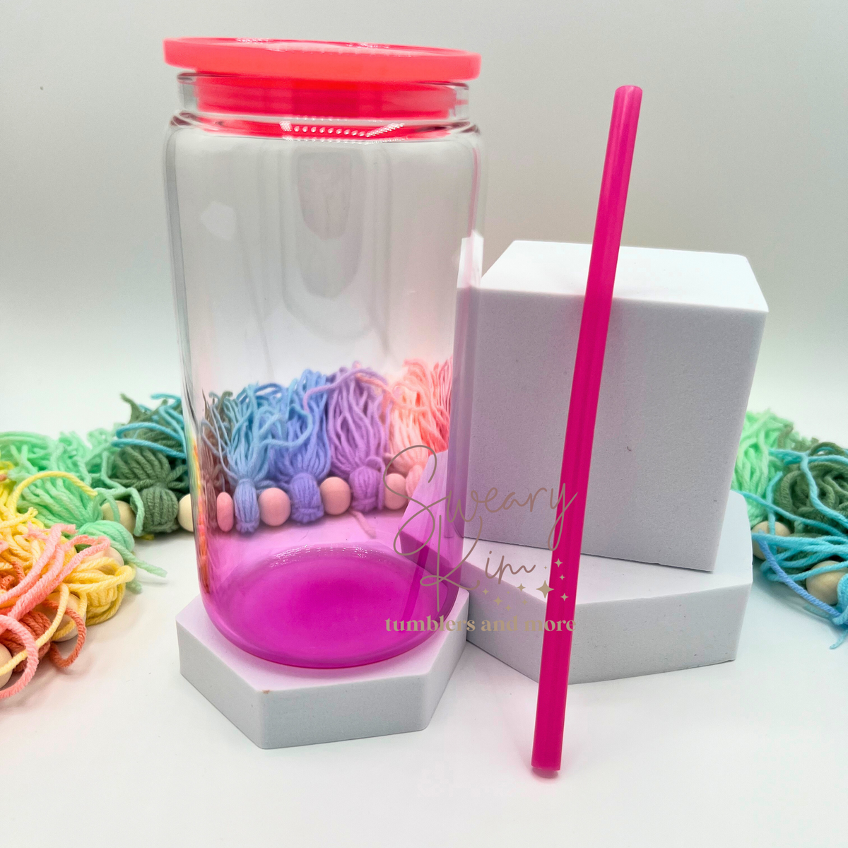 16oz Ombré Jelly Glass Can w/ Matching Lid & Straw