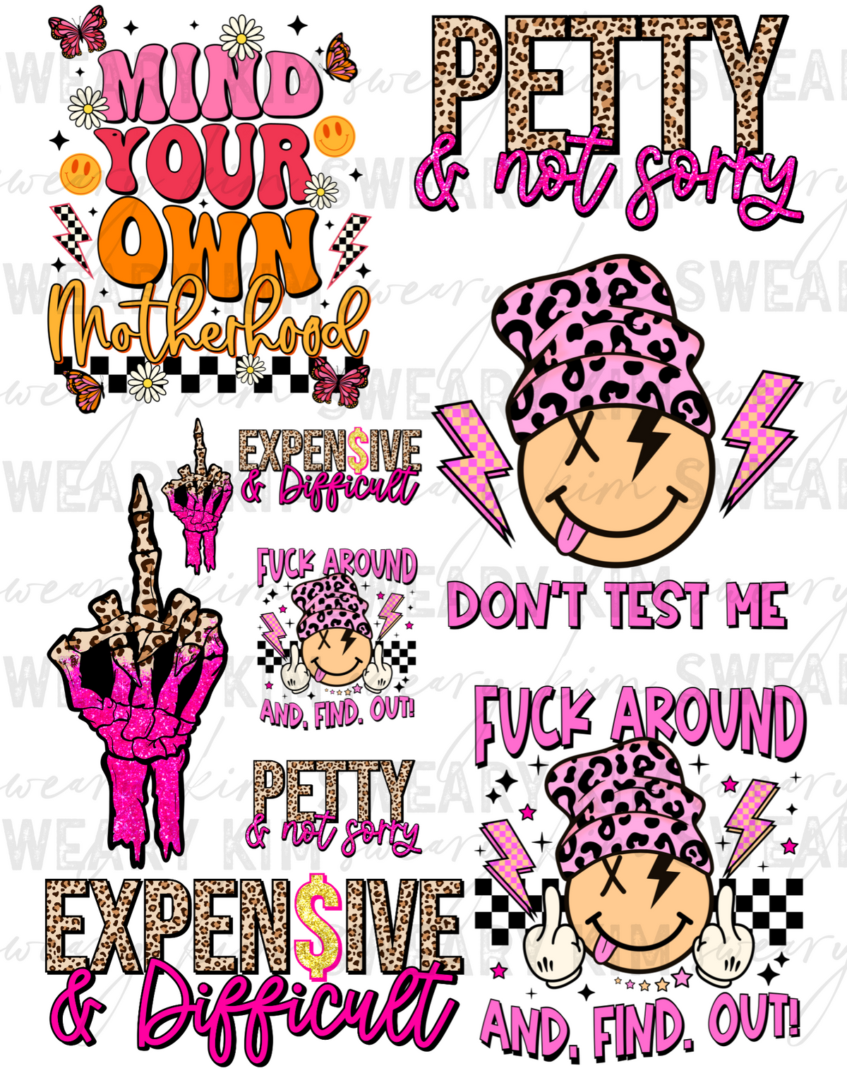 Sassy Pink Decals UV Dtf Element Sheet 7.5inx10.5in