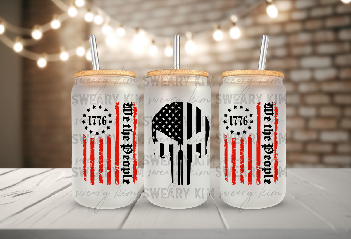 We The People UV Dtf 16oz Glass Can Wrap