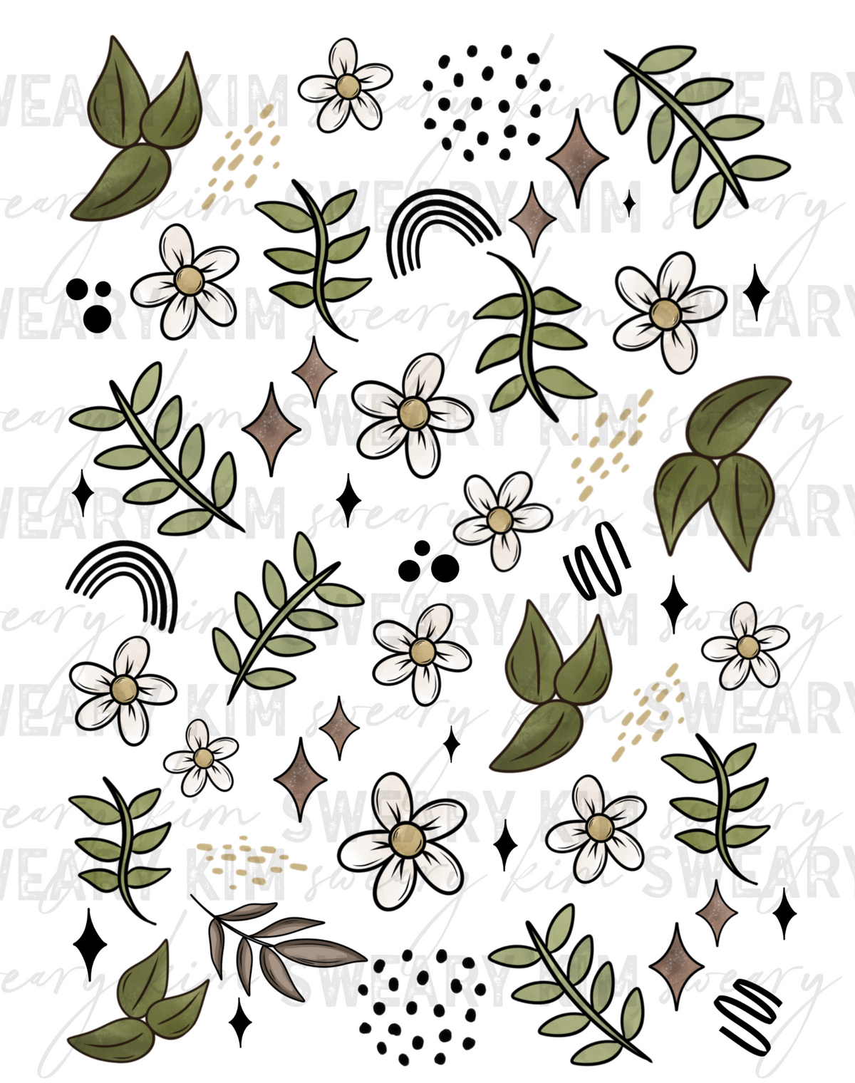 Exclusive Greenery Accents UV Dtf Element Sheet