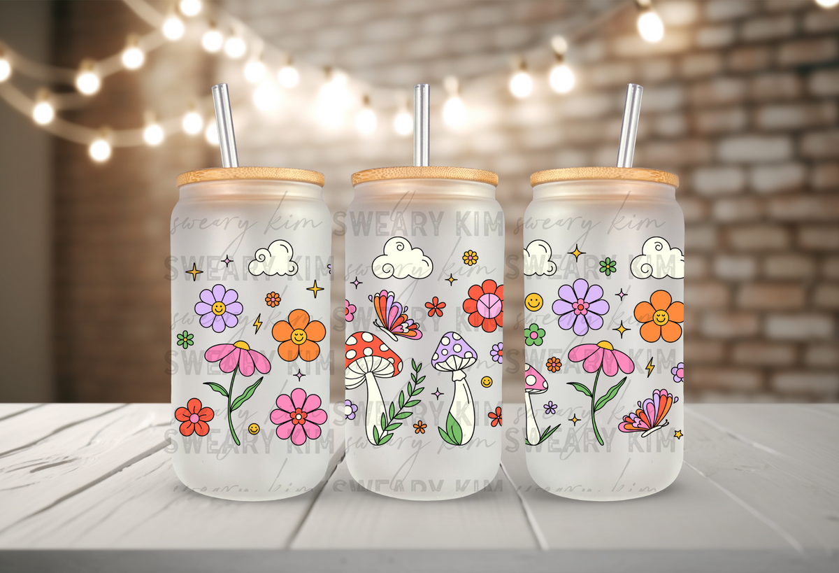 Mushie Floral Field UV Dtf 16oz glass can wrap