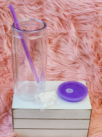 16/20oz Plastic Snow Globe Can w/ Colored Lid & Matching Straw