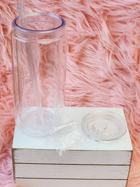 16/20oz Plastic Snow Globe Can w/ Colored Lid & Matching Straw