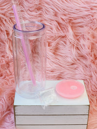 16/20oz Plastic Snow Globe Can w/ Colored Lid & Matching Straw