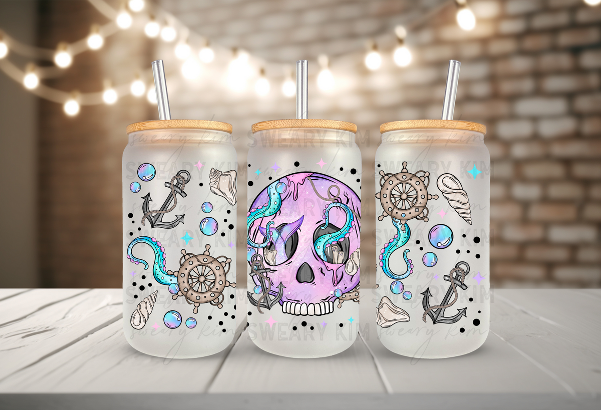 Pastel Under The Sea Skellie UV Dtf 16oz glass can wrap