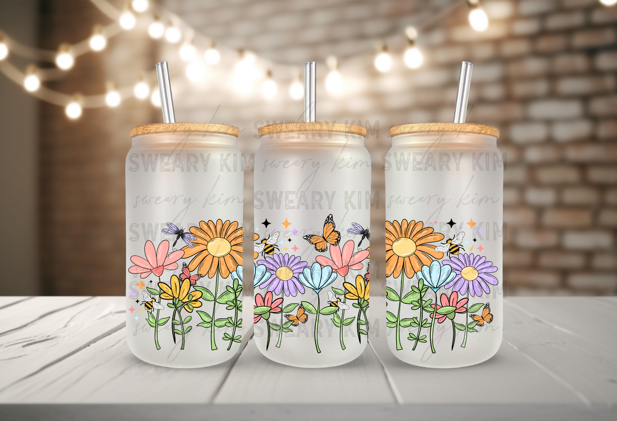 Wildflower Floral Border UV Dtf 16oz glass can wrap