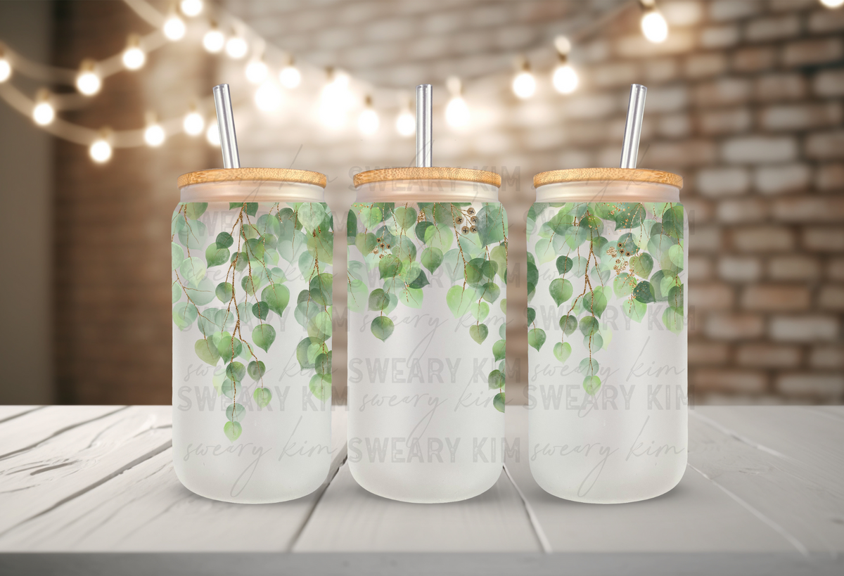 Hanging Eucalyptus UV Dtf 16oz glass can wrap