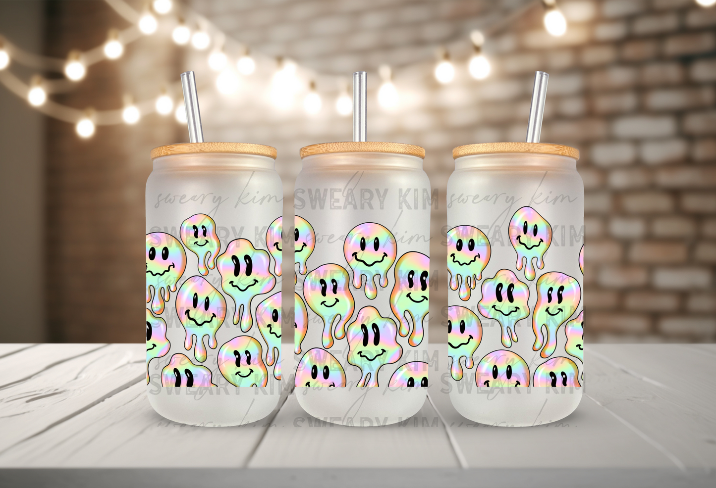 Drippy Happiness UV Dtf 16oz glass can wrap