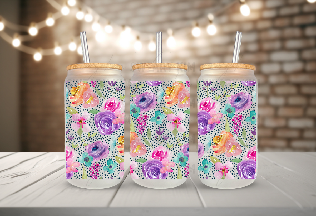 Roses & Dots UV Dtf 16oz glass can wrap