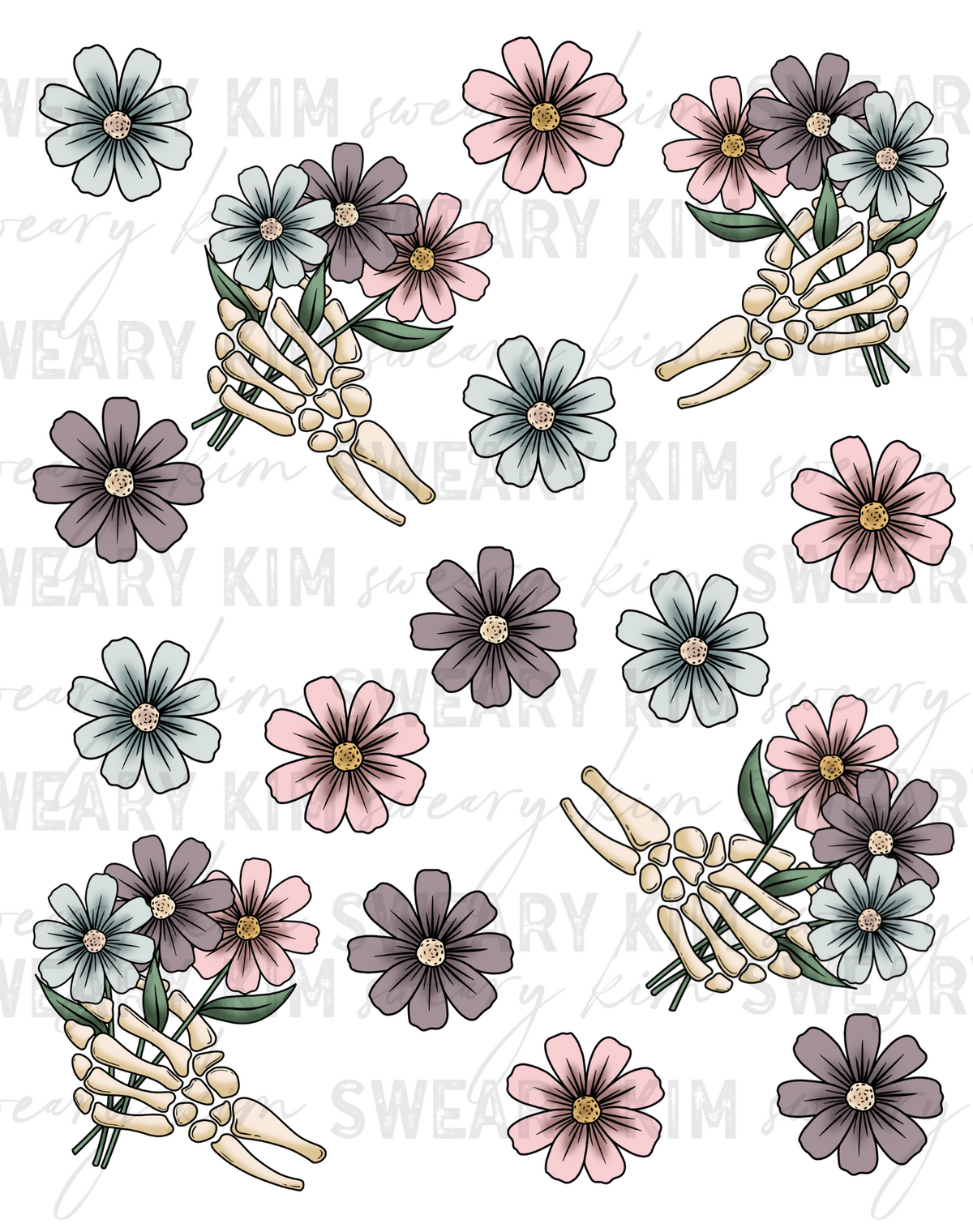 Skellie Hand Florals UV Dtf Element Sheet