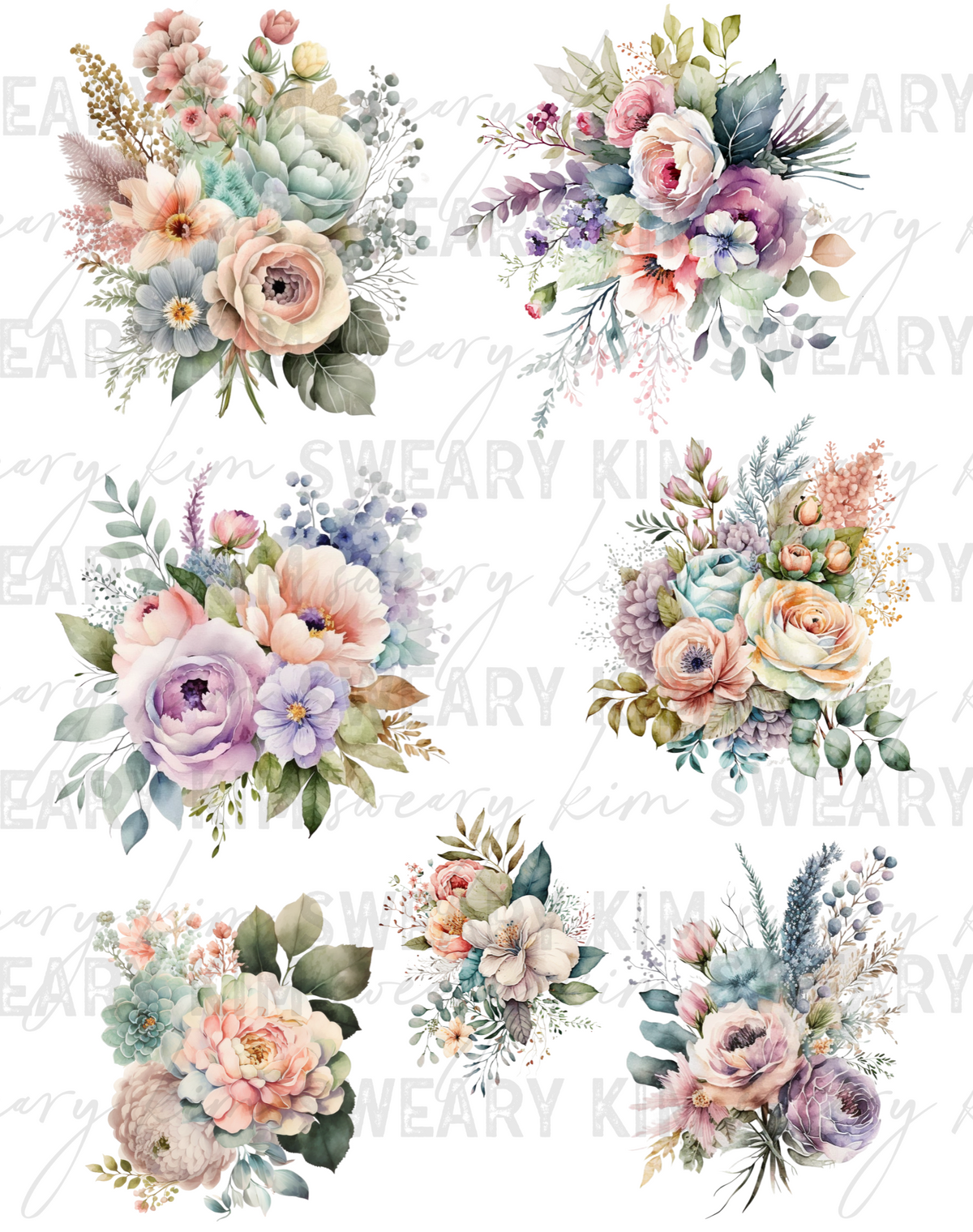 Succulent Bouquets UV Dtf Element Sheet 7.5inx10.5in