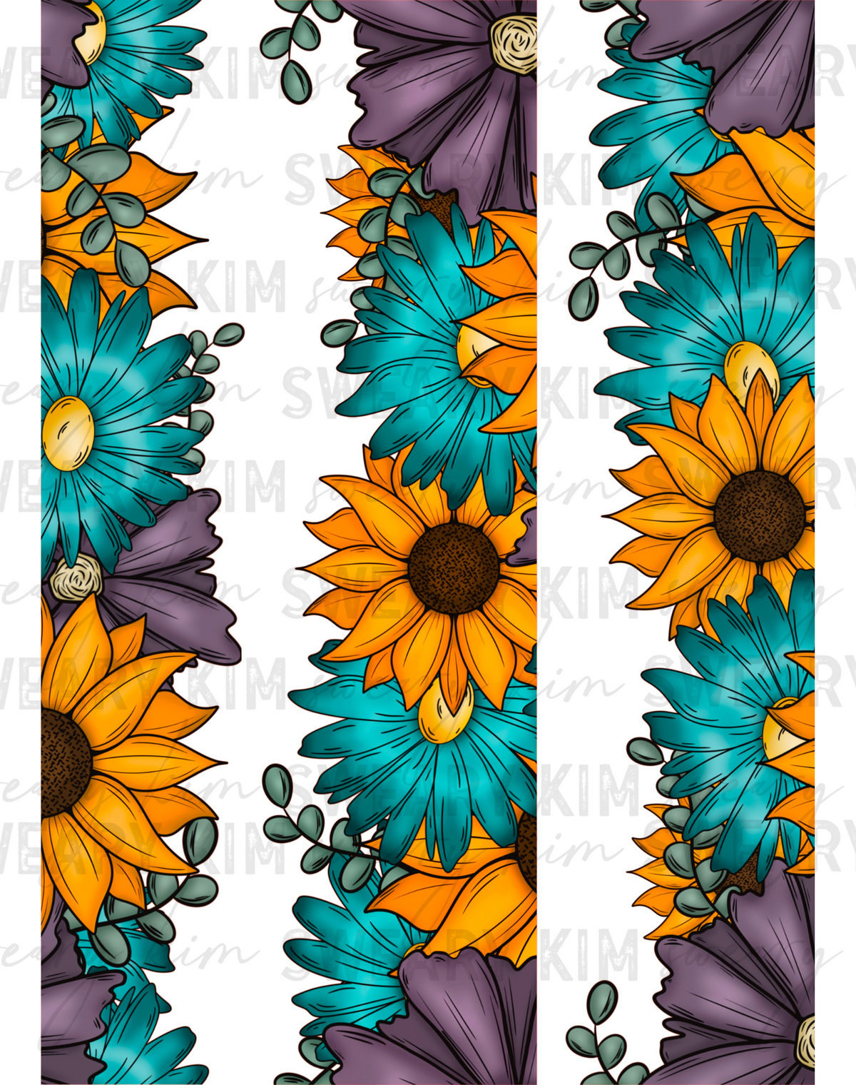 Colorful Sunflower Floral Borders UV Dtf Element Sheet