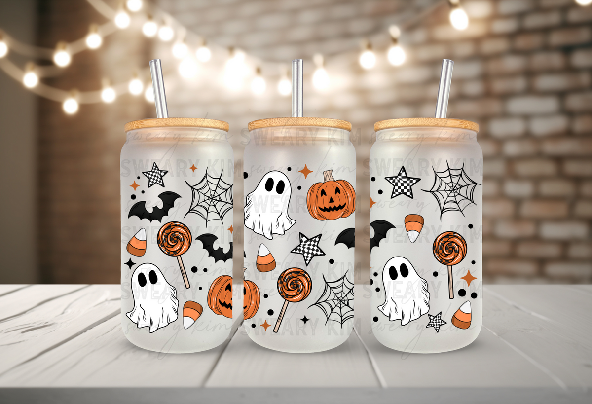 Traditional Halloween Doodles UV Dtf 16oz Glass Can Wrap