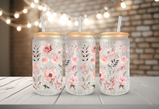 Pink Watercolor Floral Elements or 16oz wrap UV Dtf