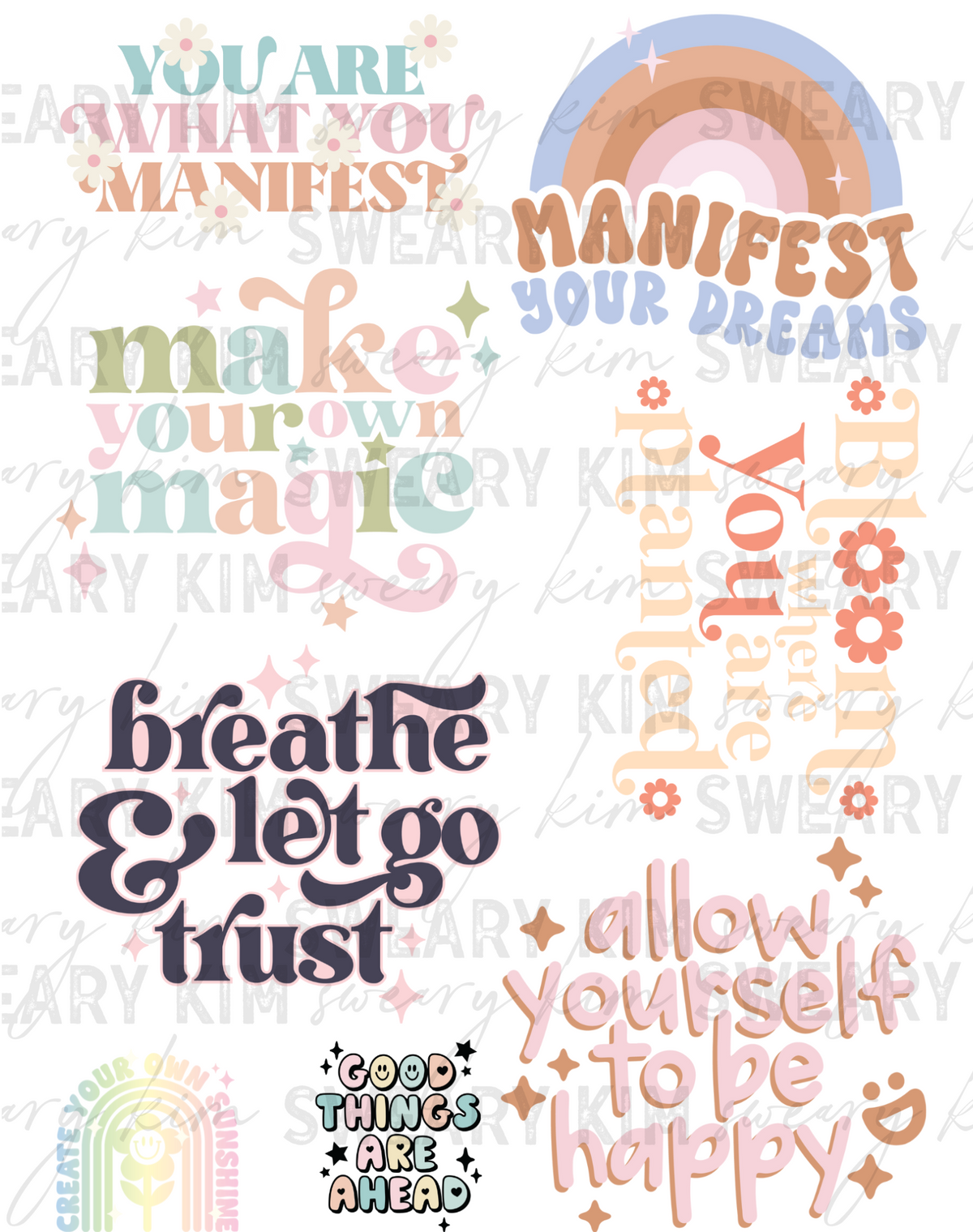 Pastel Positive Quote Sheet UV Dtf Element Sheet 7.5inx10.5in
