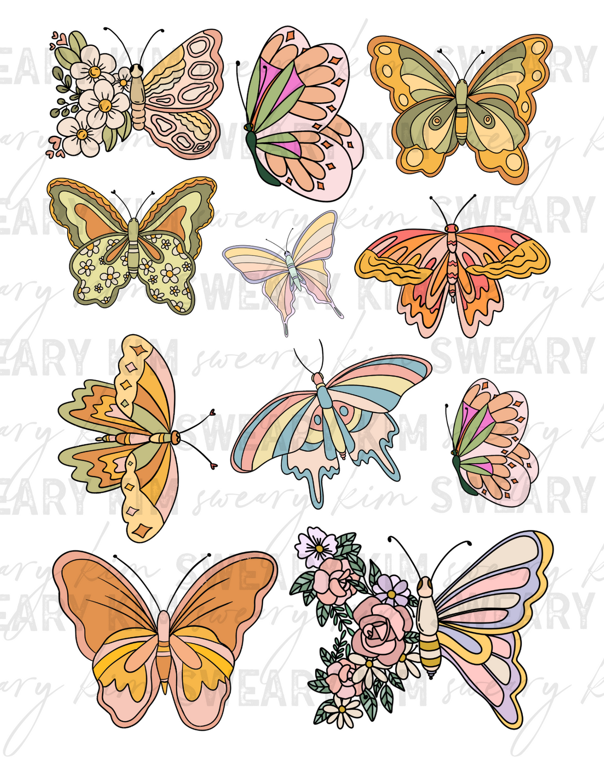 Spring Butterflies UV Dtf Element Sheet 7.5inx10.5in