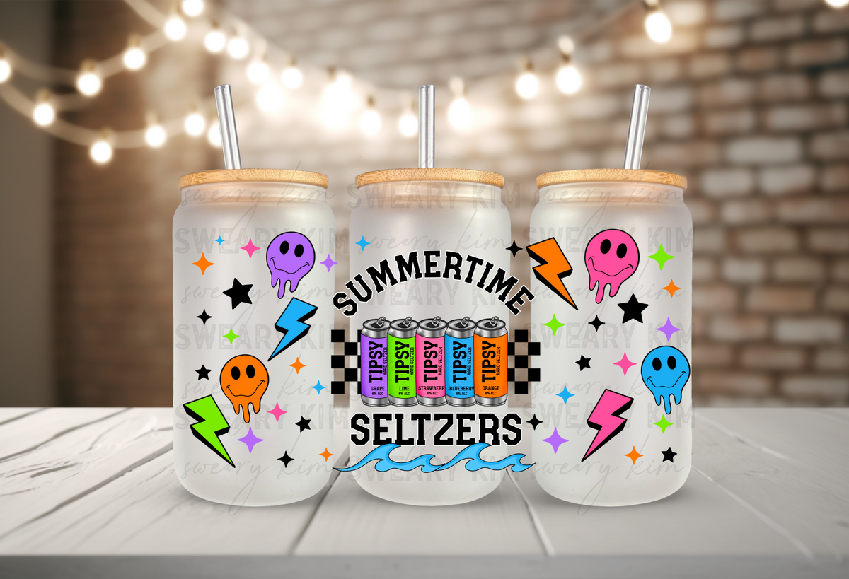 Exclusive Summertime Seltzers UV Dtf 16oz glass can wrap