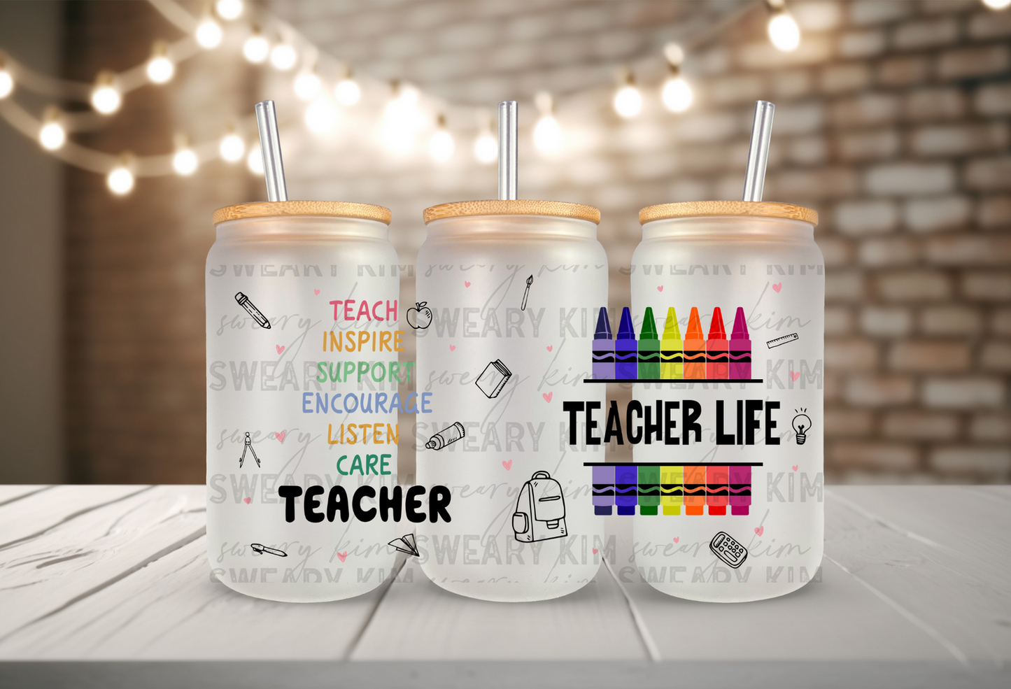 Teacher Life UV Dtf 16oz glass can wrap