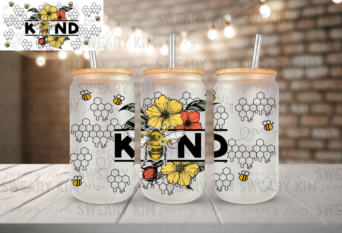 Kind Honeycomb Florals UV Dtf 16oz glass can wrap