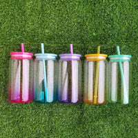 16oz Ombré PLASTIC/ACRYLIC Can w/ Matching Lid & Straw