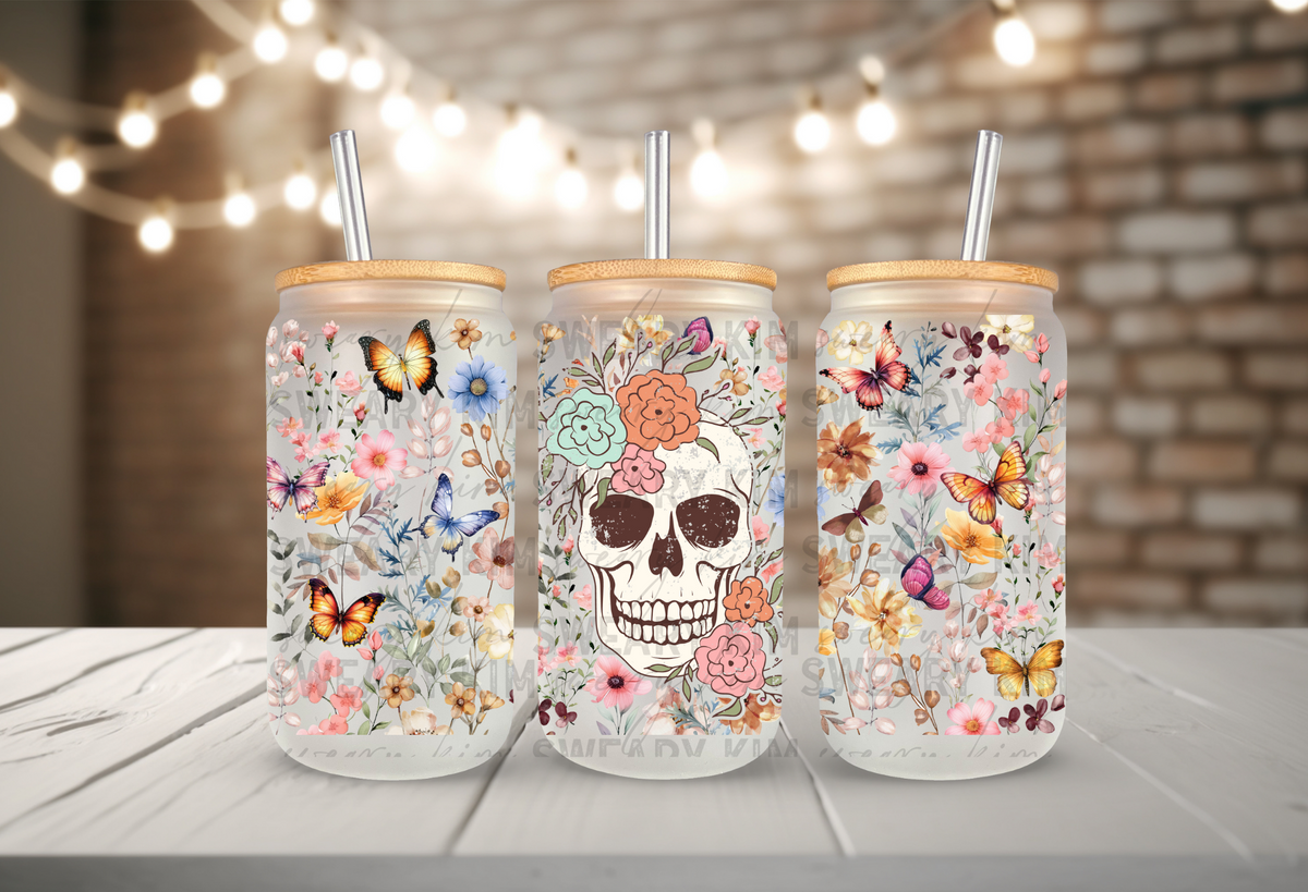 Skellie Wildflowers UV Dtf 16oz glass can wrap