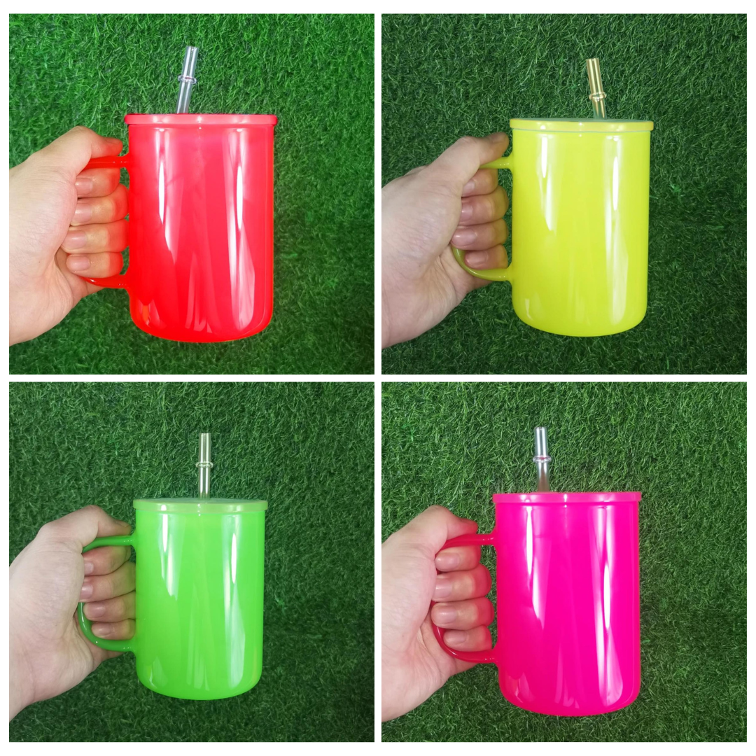 17oz Sublimation Neon Glass Mug Tumbler w/ Handle