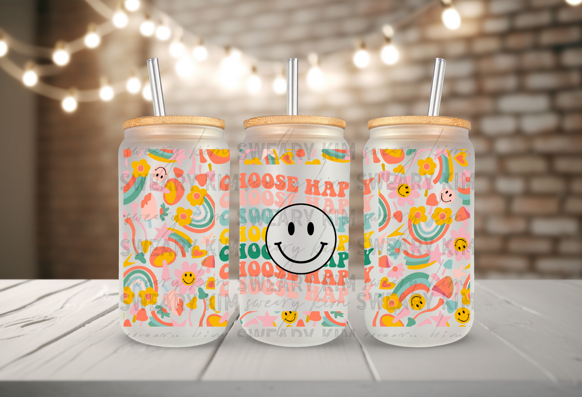 Choose Happiness UV Dtf 16oz glass can wrap