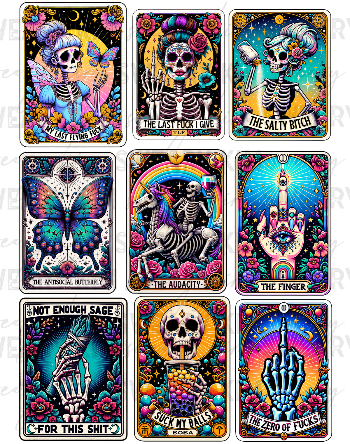Sassy Colorful Tarot Decals UV Dtf Element Sheet
