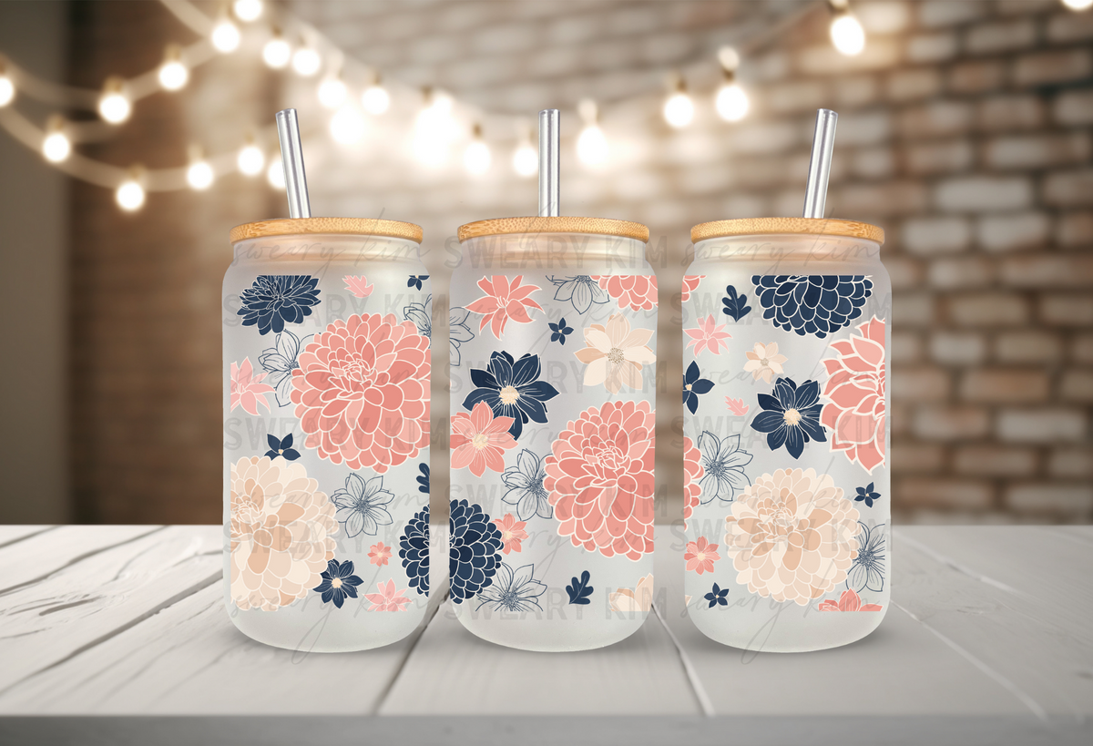 Blush & Blue Florals UV Dtf 16oz glass can wrap