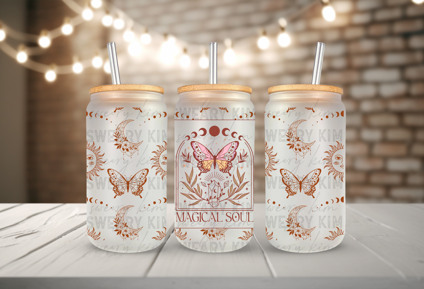 Magical Soul Celestial Butterfly 16oz WIDER glass can wrap