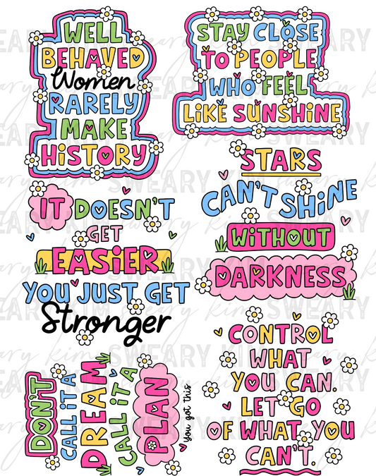 Positive Bright Block Quotes UV Dtf Element Sheet 7.5inx10.5in