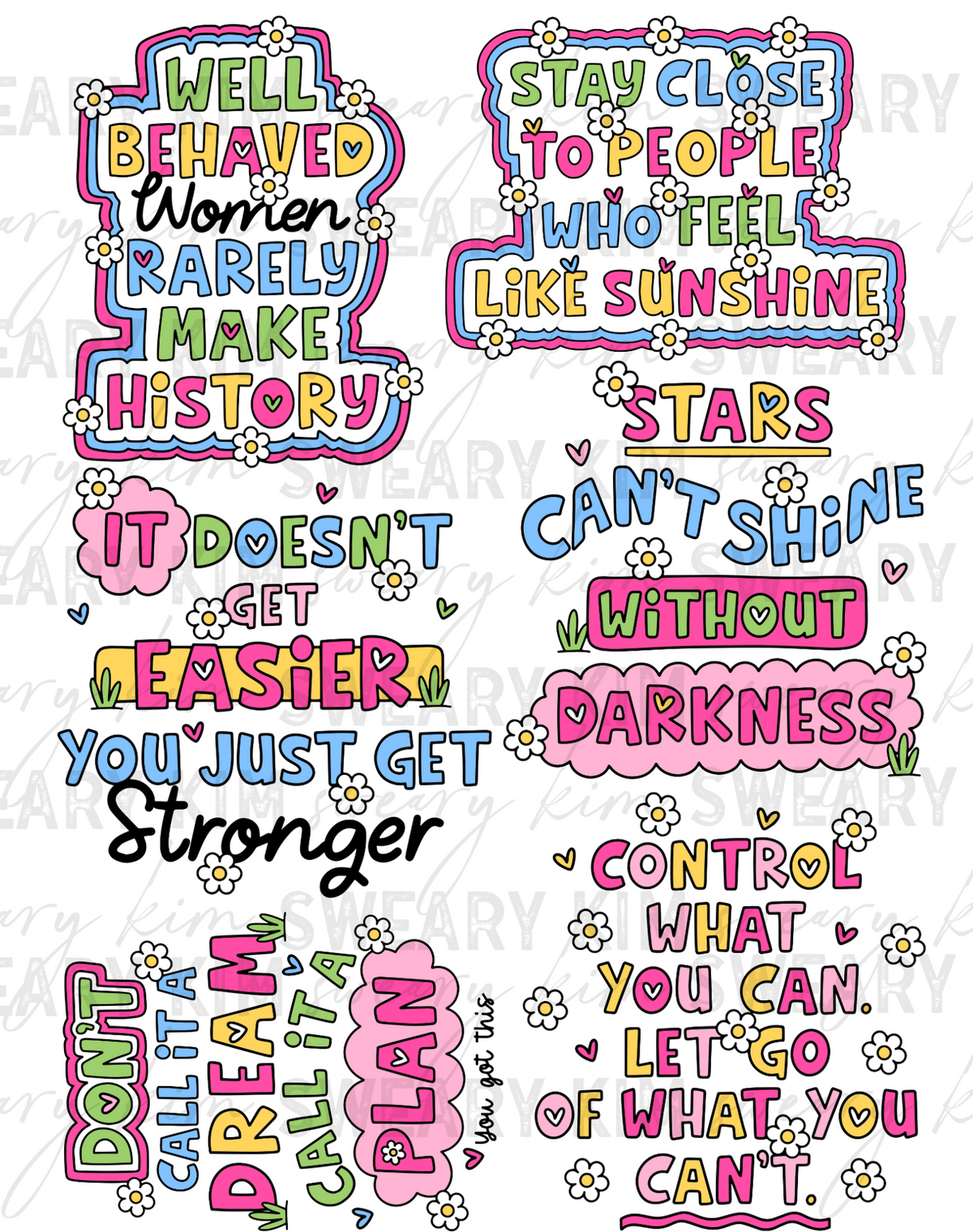 Positive Bright Affirmation Quotes UV Dtf Element Sheet 7.5inx10.5in