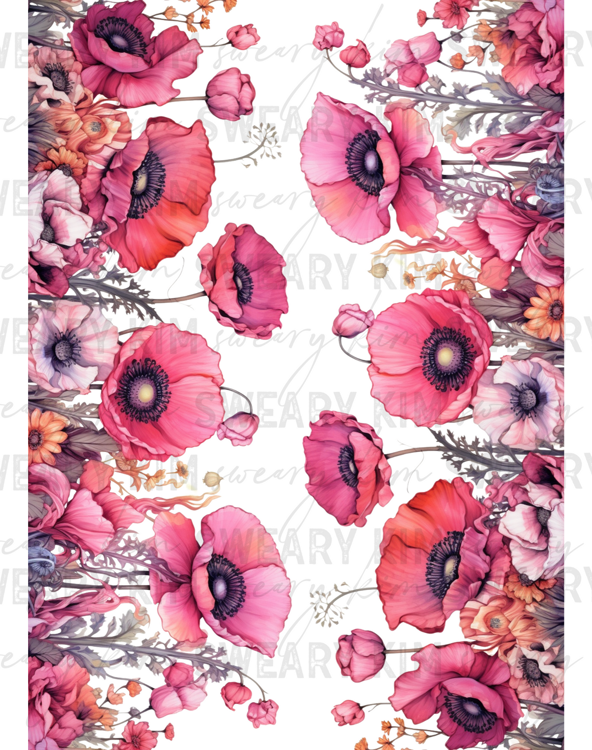 Bright & Dark Pink Floral Borders UV Dtf Element Sheet