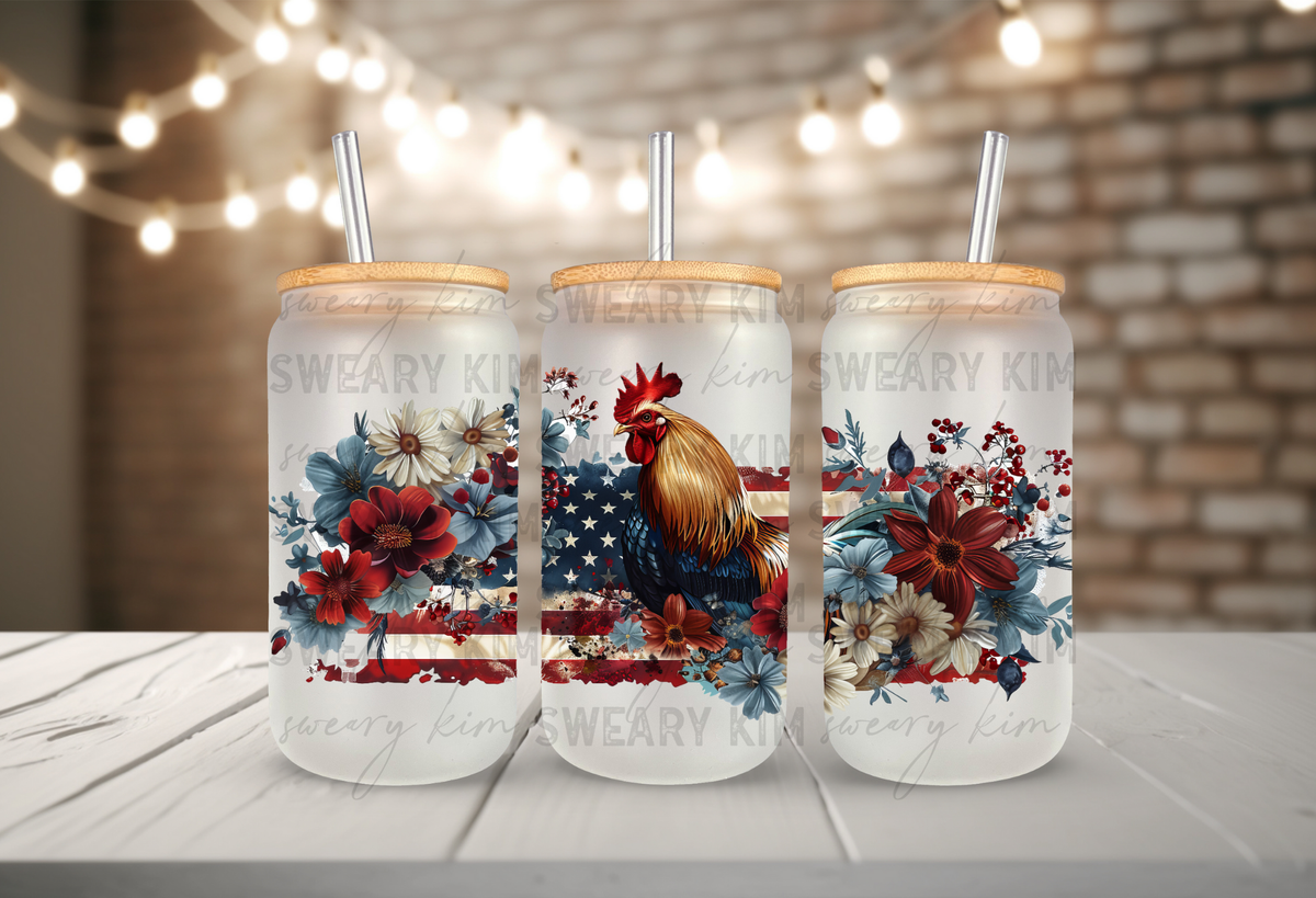 Patriotic Roo UV Dtf 16oz Glass Can Wrap