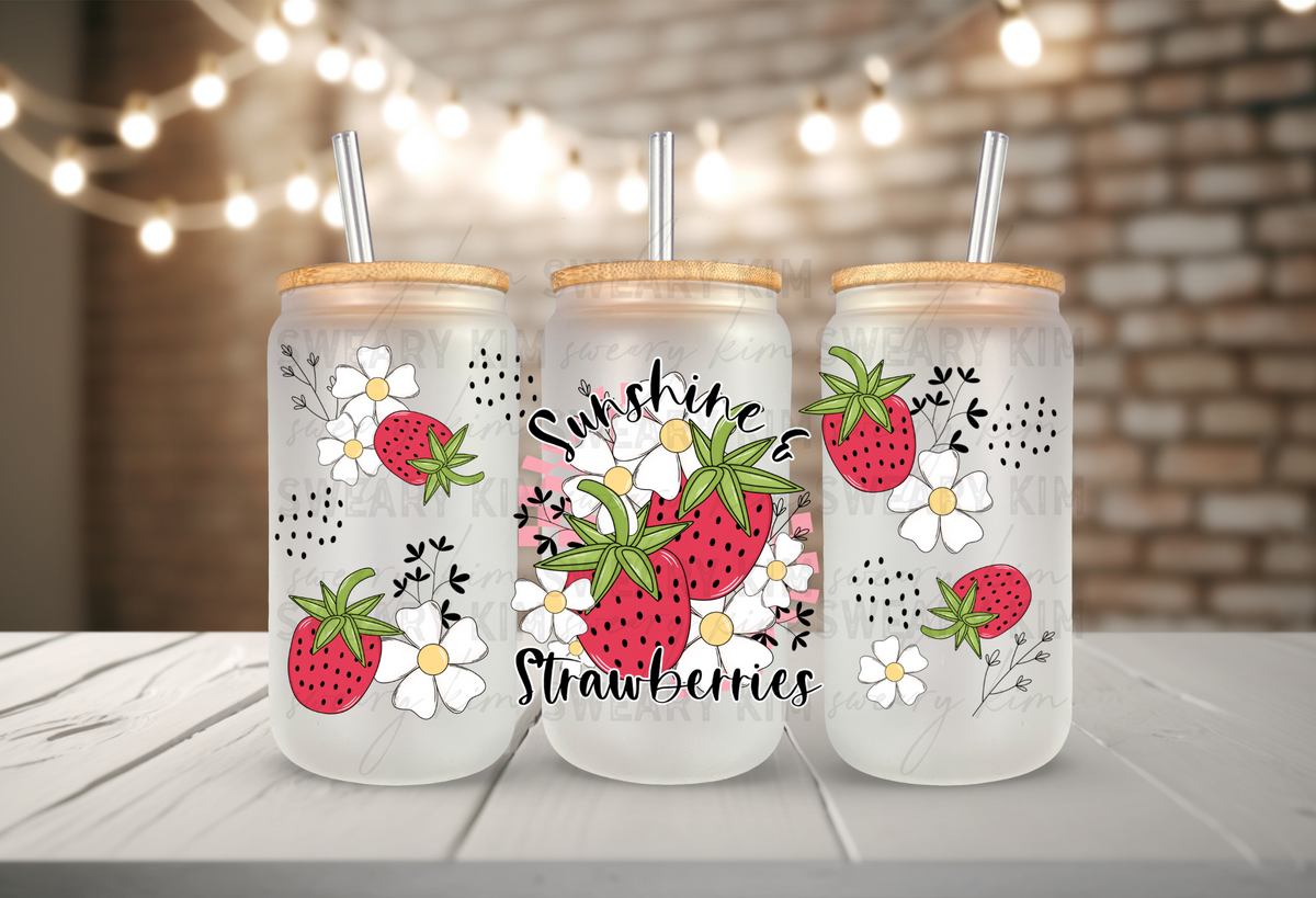 Sunshine & Strawberries UV Dtf 16oz glass can wrap