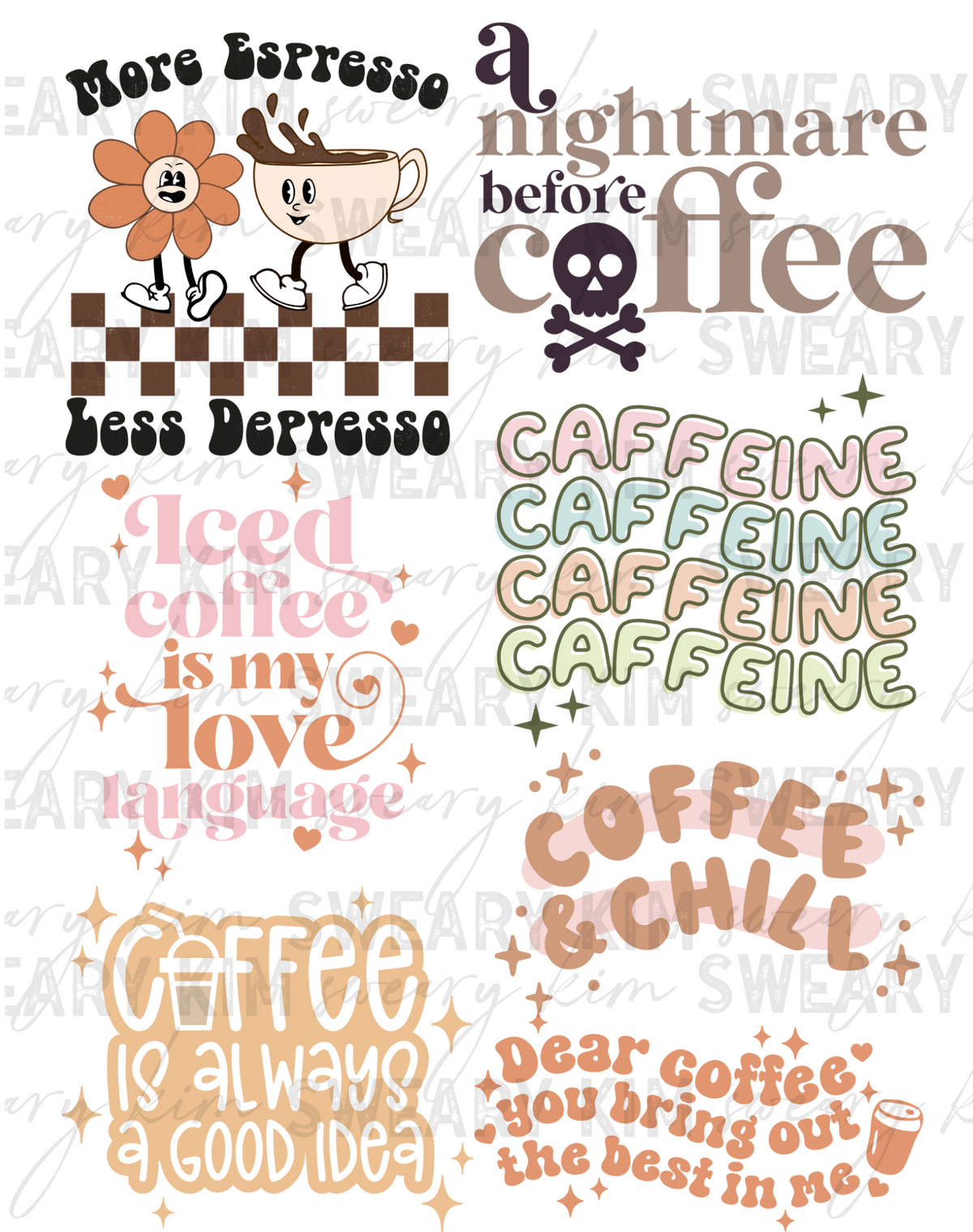 Coffee Decals UV Dtf Element Sheet 7.5inx10.5in