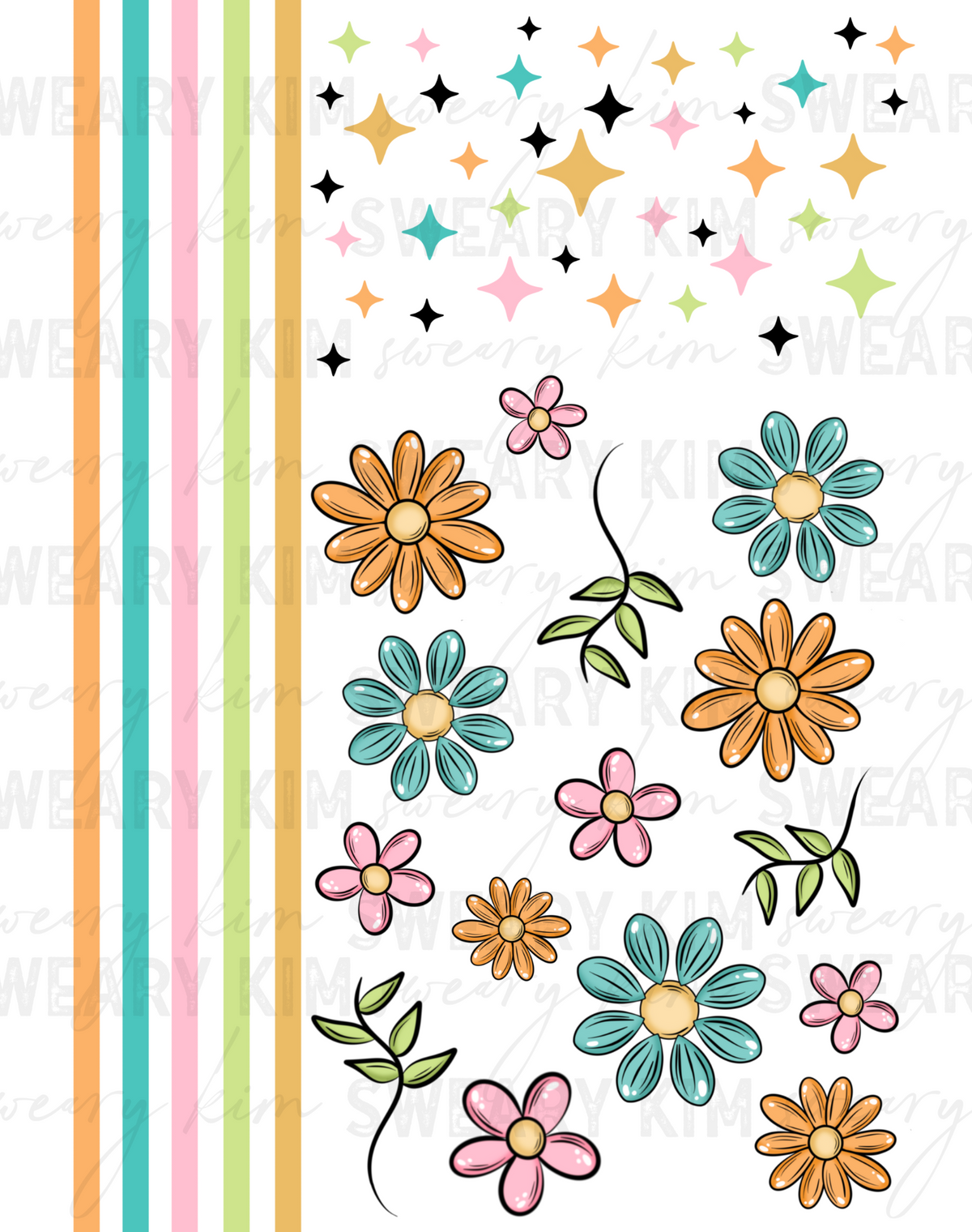 Exclusive Flowers Stars & Stripes UV Dtf Element Sheet