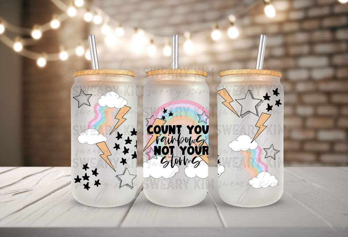 Count Your Rainbows UV Dtf 16oz glass can wrap