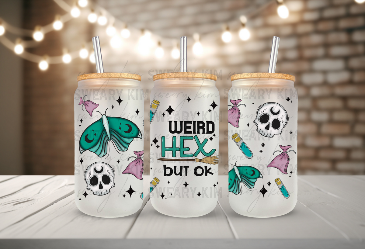 Weird Hex UV Dtf 16oz glass can wrap