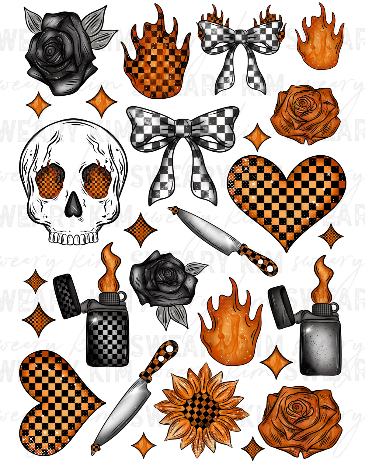 Emo Fire Checkered UV Dtf Element Sheet