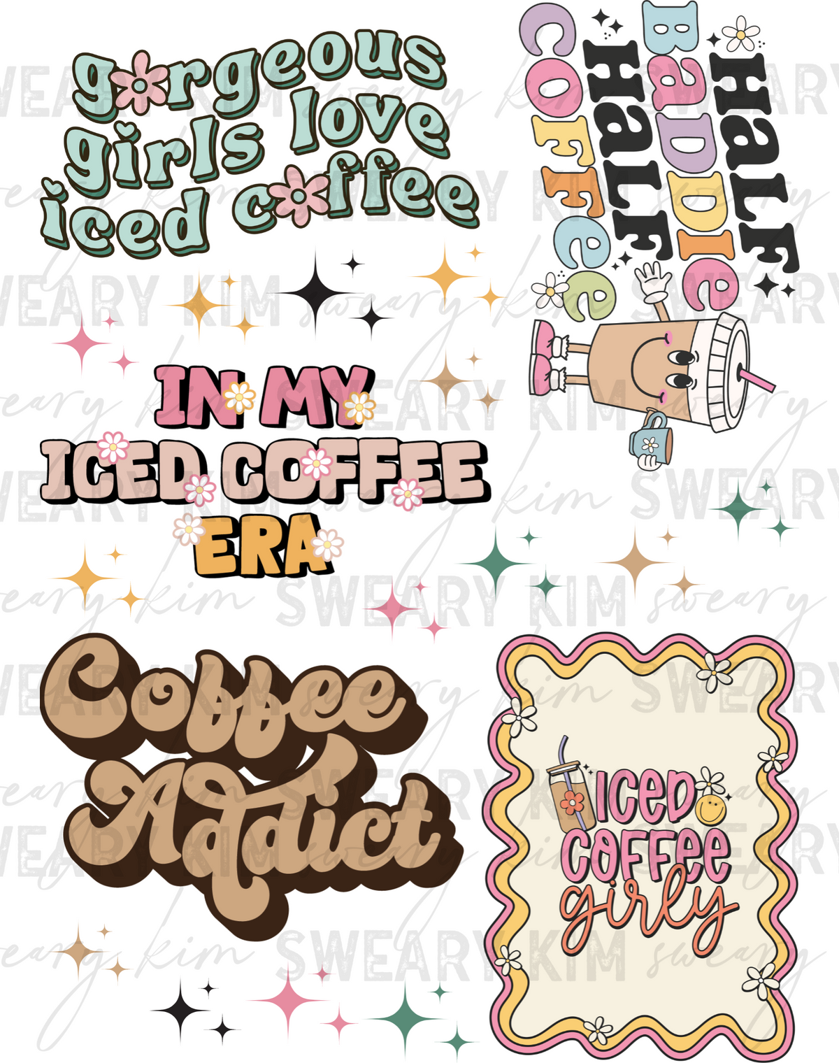 Iced Coffee Decal Sheet UV Dtf Element Sheet 7.5inx10.5in