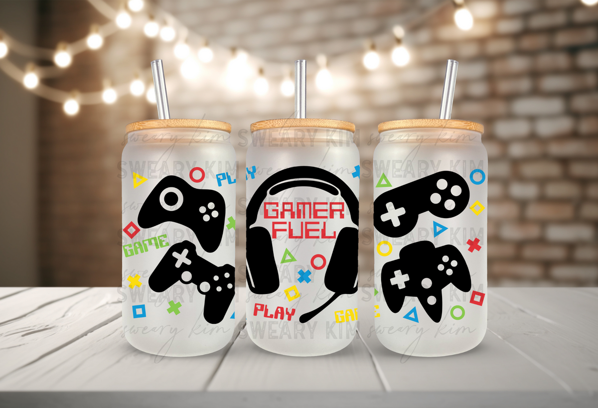 Gamer Fuel UV Dtf 16oz glass can wrap