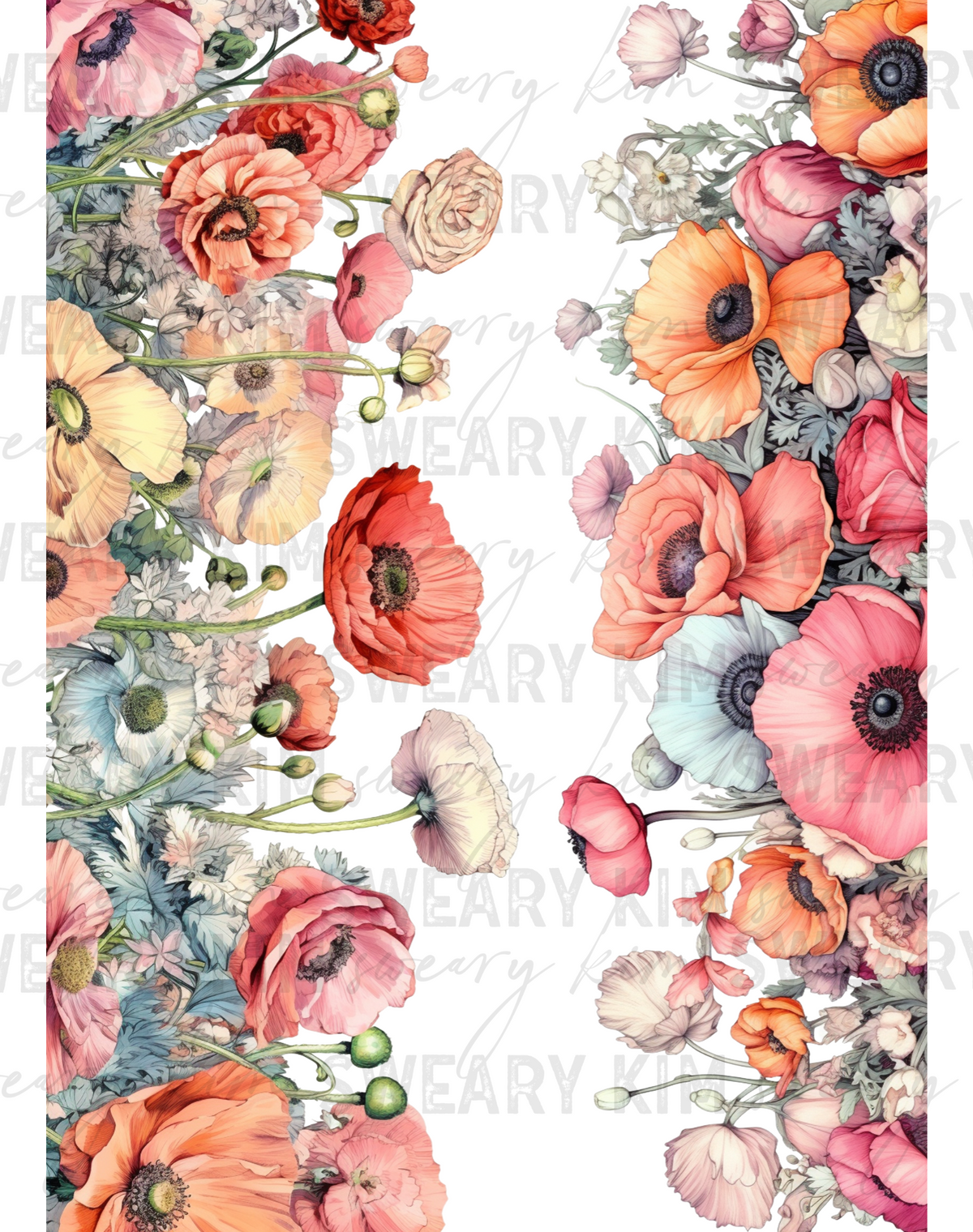 Pink & Coral Poppy Floral Borders UV Dtf Element Sheet