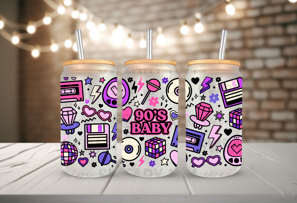 90's Baby UV Dtf 16oz glass can wrap